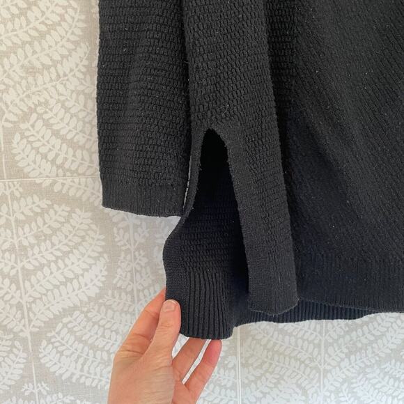 J. Jill Cotton Blend Black Oversized Textured Sweater V-Neck Long Sleeve Tunic S - Picture 6 of 14